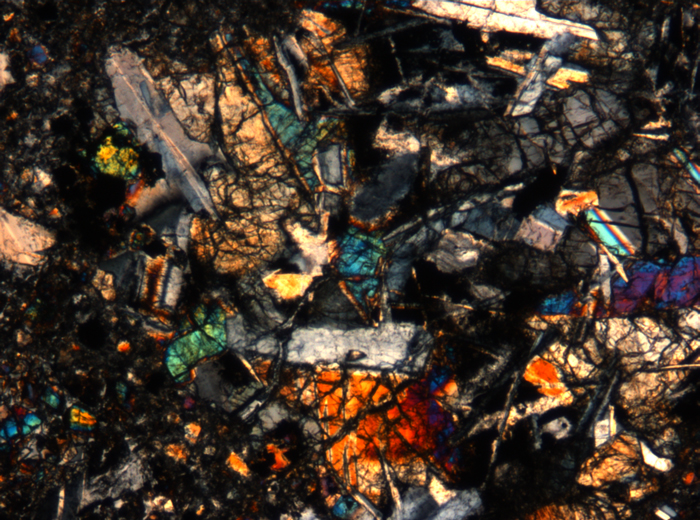 Thin Section Photograph of Apollo 17 Sample 72275,136 in Cross-Polarized Light at 5x Magnification and 1.4 mm Field of View (View #66)
