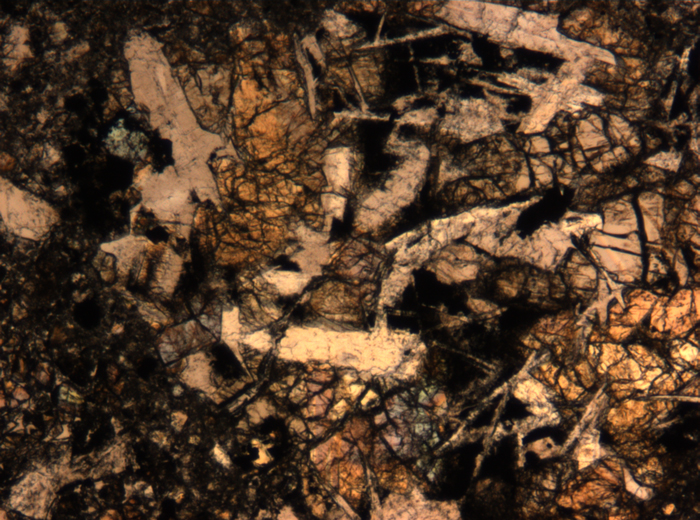 Thin Section Photograph of Apollo 17 Sample 72275,136 in Plane-Polarized Light at 5x Magnification and 1.4 mm Field of View (View #67)