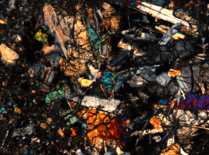 Thin Section Photograph of Apollo 17 Sample 72275,136 in Cross-Polarized Light at 5x Magnification and 1.4 mm Field of View (View #68)