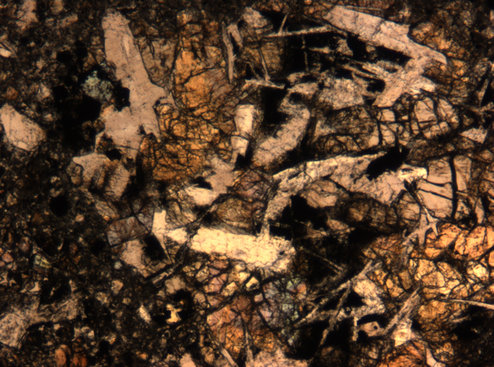 Thin Section Photograph of Apollo 17 Sample 72275,136 in Plane-Polarized Light at 5x Magnification and 1.4 mm Field of View (View #68)