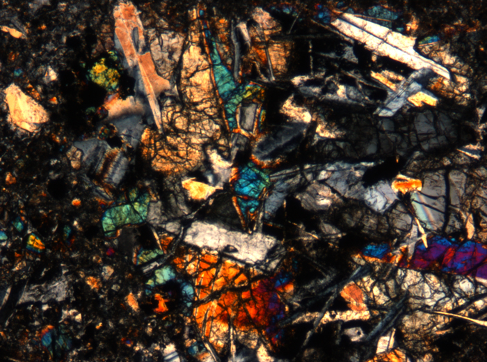 Thin Section Photograph of Apollo 17 Sample 72275,136 in Cross-Polarized Light at 5x Magnification and 1.4 mm Field of View (View #69)