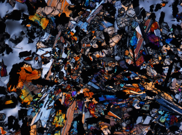 Thin Section Photograph of Apollo 17 Sample 74255,62 in Cross-Polarized Light at 2.5x Magnification and 2.85 mm Field of View (View #2)