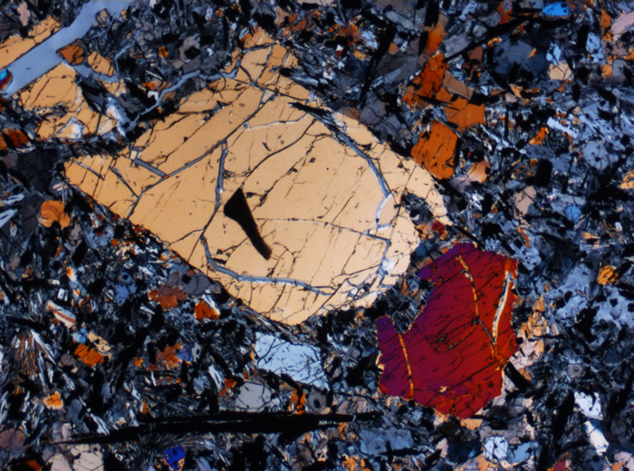 Thin Section Photograph of Apollo 17 Sample 74275,95 in Cross-Polarized Light at 2.5x Magnification and 2.85 mm Field of View (View #1)