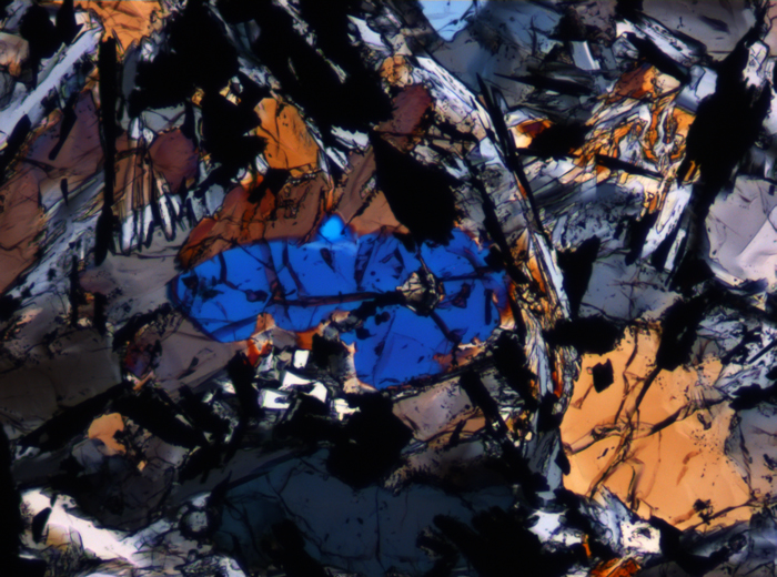 Thin Section Photograph of Apollo 17 Sample 74275,95 in Cross-Polarized Light at 10x Magnification and 1.15 mm Field of View (View #3)