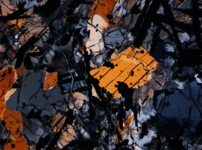 Thin Section Photograph of Apollo 17 Sample 74275,95 in Cross-Polarized Light at 10x Magnification and 1.15 mm Field of View (View #4)