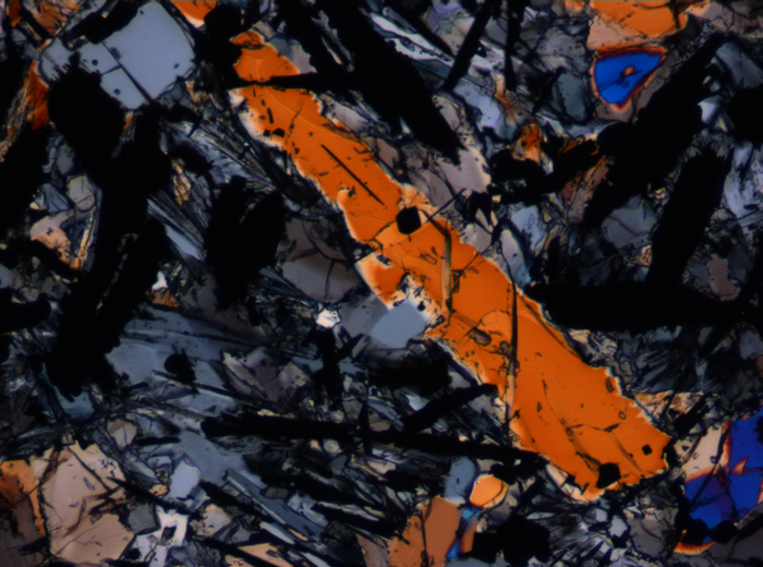 Thin Section Photograph of Apollo 17 Sample 74275,95 in Cross-Polarized Light at 10x Magnification and 1.15 mm Field of View (View #5)