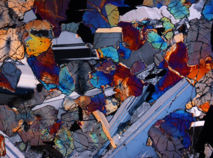 Thin Section Photograph of Apollo 17 Sample 75015,26 in Cross-Polarized Light at 2.5x Magnification and 2.85 mm Field of View (View #1)