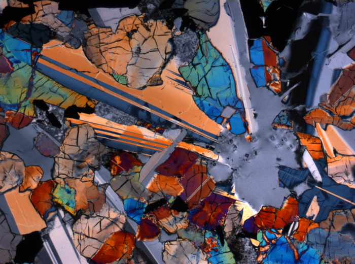Thin Section Photograph of Apollo 17 Sample 75015,26 in Cross-Polarized Light at 2.5x Magnification and 2.85 mm Field of View (View #3)