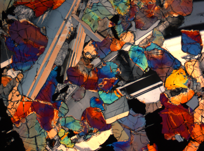 Thin Section Photograph of Apollo 17 Sample 75015,26 in Cross-Polarized Light at 2.5x Magnification and 2.85 mm Field of View (View #2)