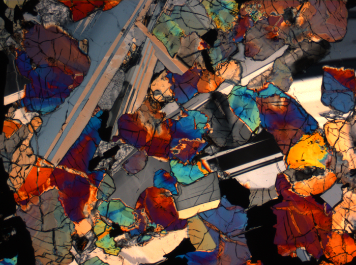 Thin Section Photograph of Apollo 17 Sample 75015,26 in Cross-Polarized Light at 2.5x Magnification and 2.85 mm Field of View (View #3)