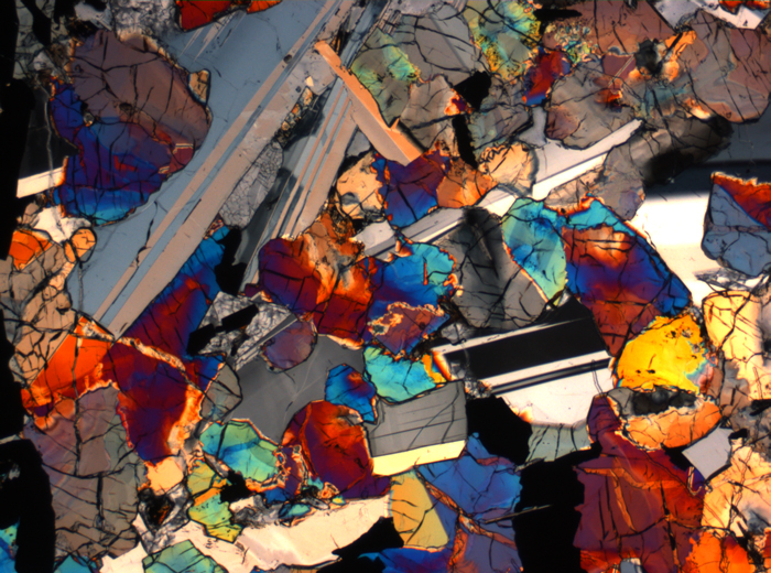 Thin Section Photograph of Apollo 17 Sample 75015,26 in Cross-Polarized Light at 2.5x Magnification and 2.85 mm Field of View (View #4)