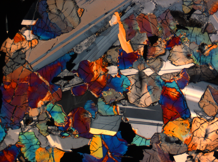 Thin Section Photograph of Apollo 17 Sample 75015,26 in Cross-Polarized Light at 2.5x Magnification and 2.85 mm Field of View (View #8)