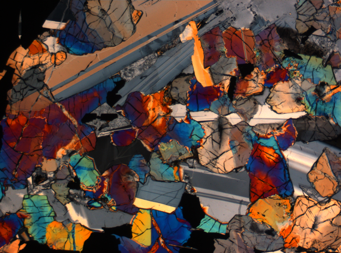 Thin Section Photograph of Apollo 17 Sample 75015,26 in Cross-Polarized Light at 2.5x Magnification and 2.85 mm Field of View (View #9)