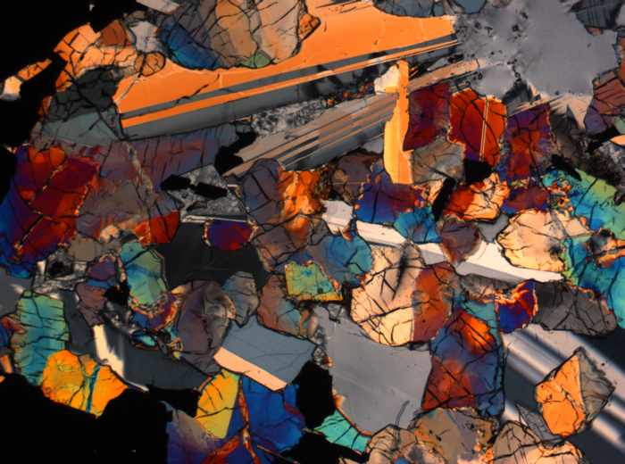 Thin Section Photograph of Apollo 17 Sample 75015,26 in Cross-Polarized Light at 2.5x Magnification and 2.85 mm Field of View (View #12)