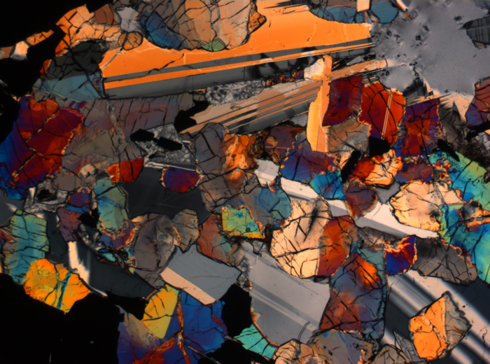 Thin Section Photograph of Apollo 17 Sample 75015,26 in Cross-Polarized Light at 2.5x Magnification and 2.85 mm Field of View (View #13)