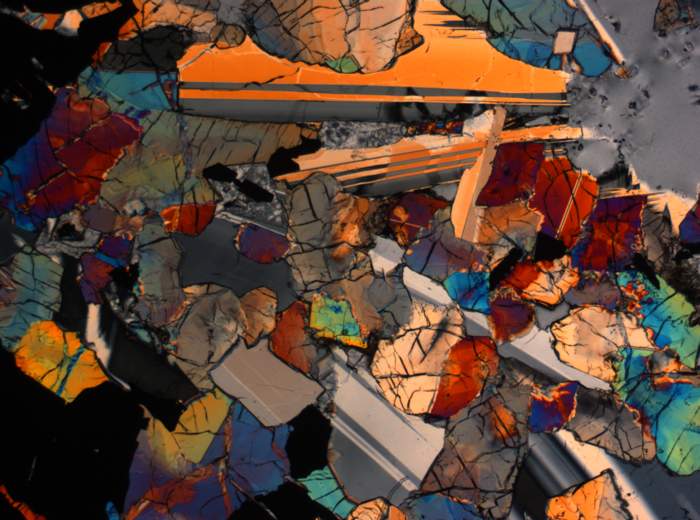 Thin Section Photograph of Apollo 17 Sample 75015,26 in Cross-Polarized Light at 2.5x Magnification and 2.85 mm Field of View (View #15)