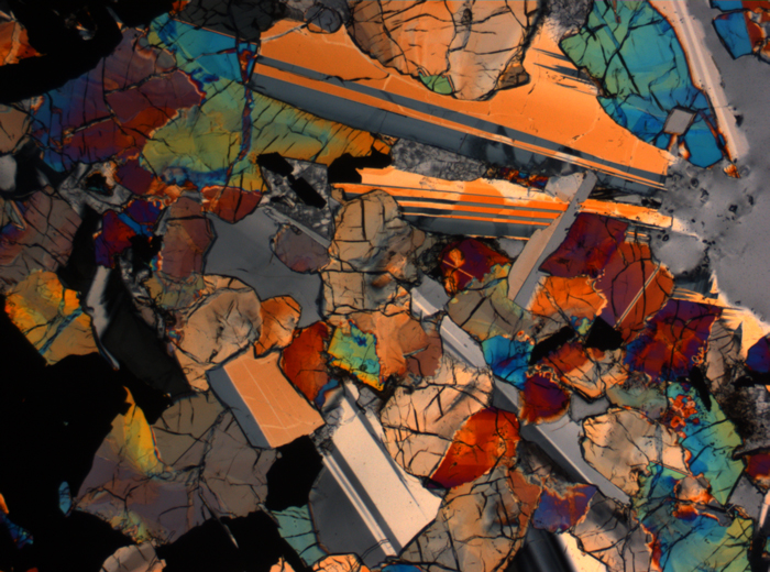 Thin Section Photograph of Apollo 17 Sample 75015,26 in Cross-Polarized Light at 2.5x Magnification and 2.85 mm Field of View (View #18)
