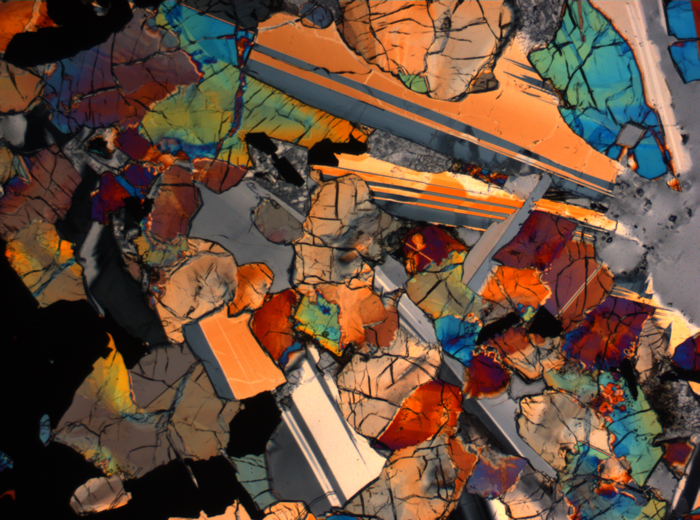 Thin Section Photograph of Apollo 17 Sample 75015,26 in Cross-Polarized Light at 2.5x Magnification and 2.85 mm Field of View (View #19)