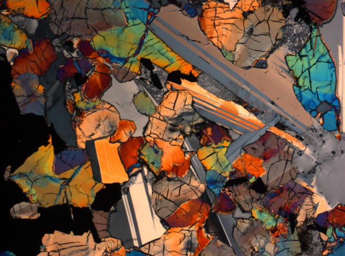 Thin Section Photograph of Apollo 17 Sample 75015,26 in Cross-Polarized Light at 2.5x Magnification and 2.85 mm Field of View (View #22)