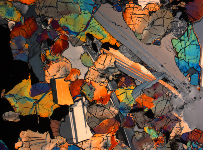 Thin Section Photograph of Apollo 17 Sample 75015,26 in Cross-Polarized Light at 2.5x Magnification and 2.85 mm Field of View (View #23)