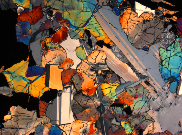 Thin Section Photograph of Apollo 17 Sample 75015,26 in Cross-Polarized Light at 2.5x Magnification and 2.85 mm Field of View (View #25)