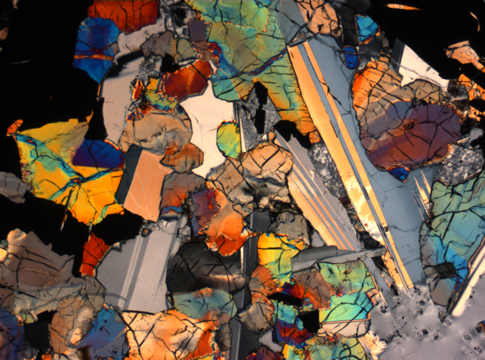 Thin Section Photograph of Apollo 17 Sample 75015,26 in Cross-Polarized Light at 2.5x Magnification and 2.85 mm Field of View (View #28)