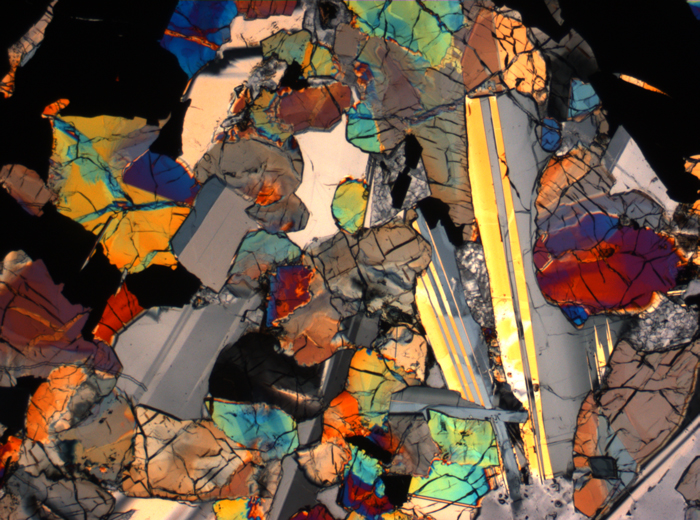 Thin Section Photograph of Apollo 17 Sample 75015,26 in Cross-Polarized Light at 2.5x Magnification and 2.85 mm Field of View (View #31)