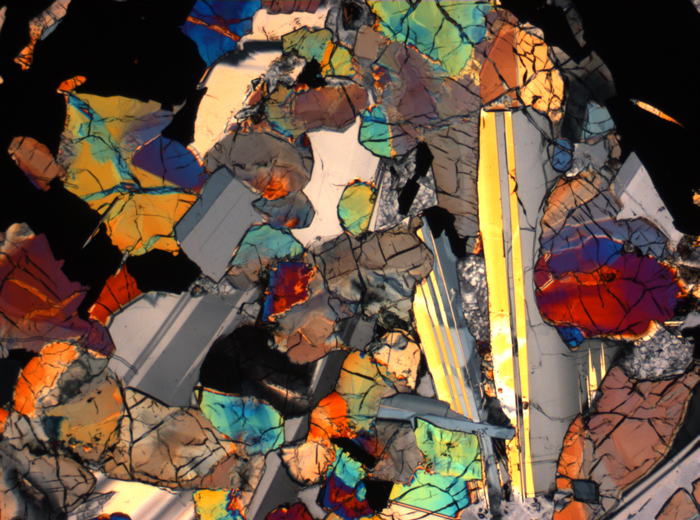 Thin Section Photograph of Apollo 17 Sample 75015,26 in Cross-Polarized Light at 2.5x Magnification and 2.85 mm Field of View (View #32)