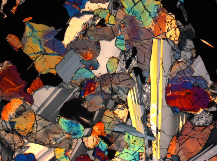 Thin Section Photograph of Apollo 17 Sample 75015,26 in Cross-Polarized Light at 2.5x Magnification and 2.85 mm Field of View (View #33)