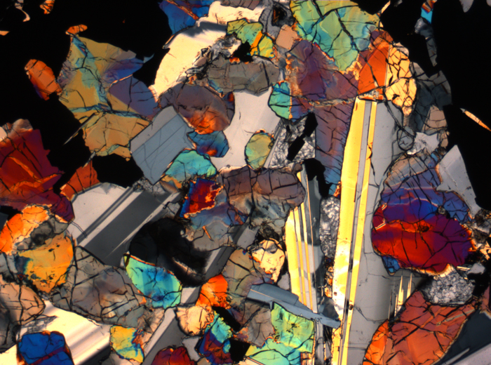 Thin Section Photograph of Apollo 17 Sample 75015,26 in Cross-Polarized Light at 2.5x Magnification and 2.85 mm Field of View (View #34)