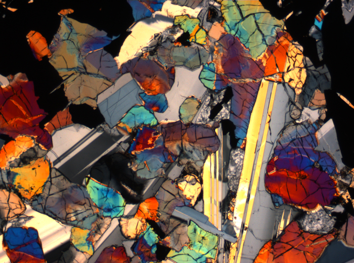Thin Section Photograph of Apollo 17 Sample 75015,26 in Cross-Polarized Light at 2.5x Magnification and 2.85 mm Field of View (View #35)