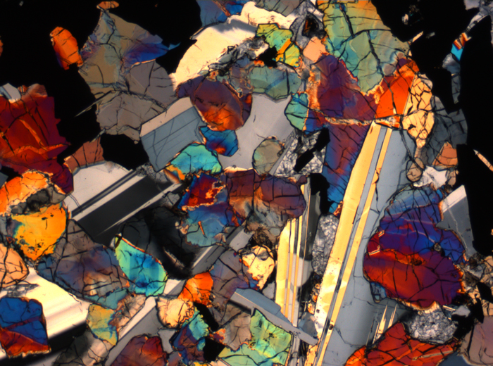 Thin Section Photograph of Apollo 17 Sample 75015,26 in Cross-Polarized Light at 2.5x Magnification and 2.85 mm Field of View (View #36)