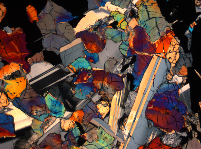 Thin Section Photograph of Apollo 17 Sample 75015,26 in Cross-Polarized Light at 2.5x Magnification and 2.85 mm Field of View (View #37)