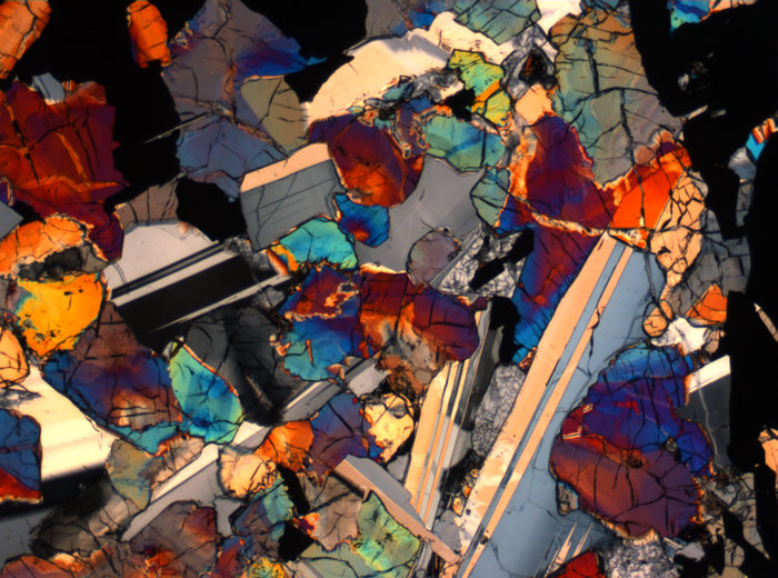 Thin Section Photograph of Apollo 17 Sample 75015,26 in Cross-Polarized Light at 2.5x Magnification and 2.85 mm Field of View (View #38)