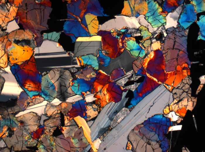 Thin Section Photograph of Apollo 17 Sample 75015,26 in Cross-Polarized Light at 2.5x Magnification and 2.85 mm Field of View (View #42)