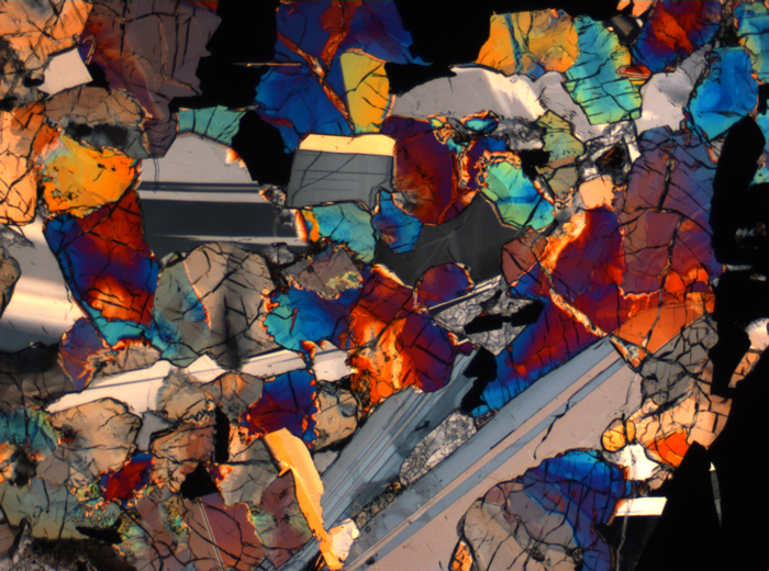 Thin Section Photograph of Apollo 17 Sample 75015,26 in Cross-Polarized Light at 2.5x Magnification and 2.85 mm Field of View (View #43)