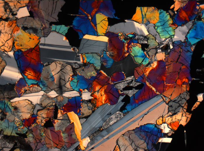 Thin Section Photograph of Apollo 17 Sample 75015,26 in Cross-Polarized Light at 2.5x Magnification and 2.85 mm Field of View (View #44)