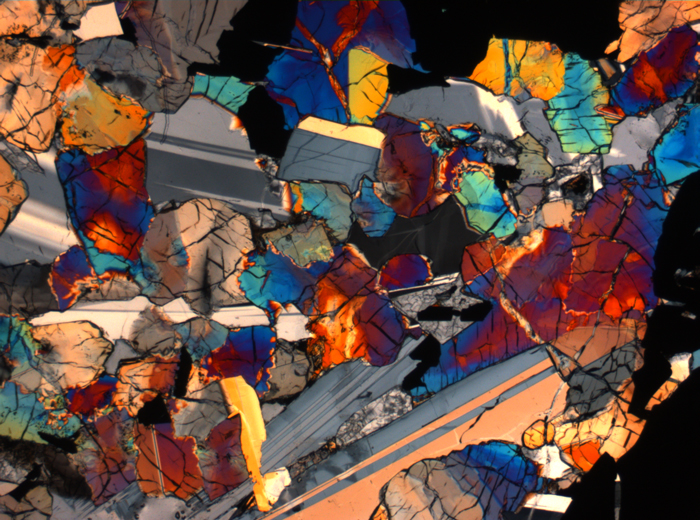Thin Section Photograph of Apollo 17 Sample 75015,26 in Cross-Polarized Light at 2.5x Magnification and 2.85 mm Field of View (View #45)