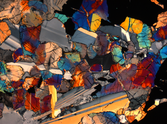 Thin Section Photograph of Apollo 17 Sample 75015,26 in Cross-Polarized Light at 2.5x Magnification and 2.85 mm Field of View (View #47)