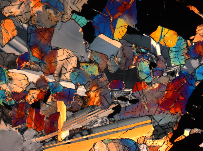 Thin Section Photograph of Apollo 17 Sample 75015,26 in Cross-Polarized Light at 2.5x Magnification and 2.85 mm Field of View (View #48)