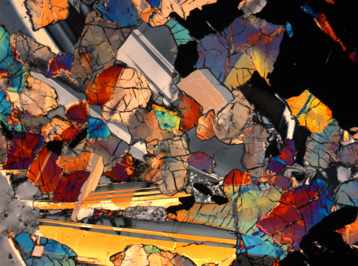 Thin Section Photograph of Apollo 17 Sample 75015,26 in Cross-Polarized Light at 2.5x Magnification and 2.85 mm Field of View (View #52)
