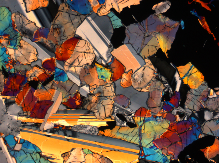 Thin Section Photograph of Apollo 17 Sample 75015,26 in Cross-Polarized Light at 2.5x Magnification and 2.85 mm Field of View (View #53)