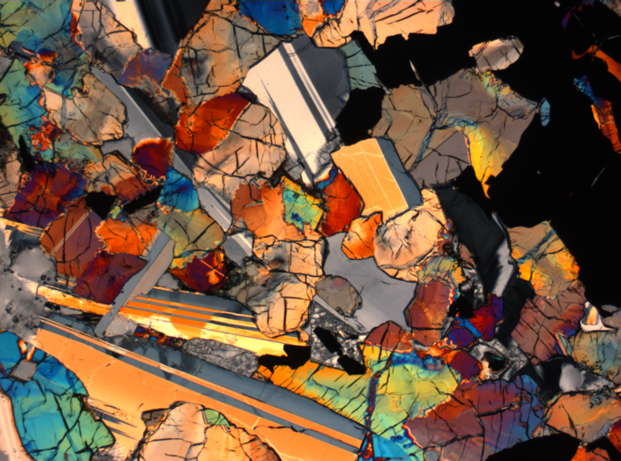 Thin Section Photograph of Apollo 17 Sample 75015,26 in Cross-Polarized Light at 2.5x Magnification and 2.85 mm Field of View (View #55)