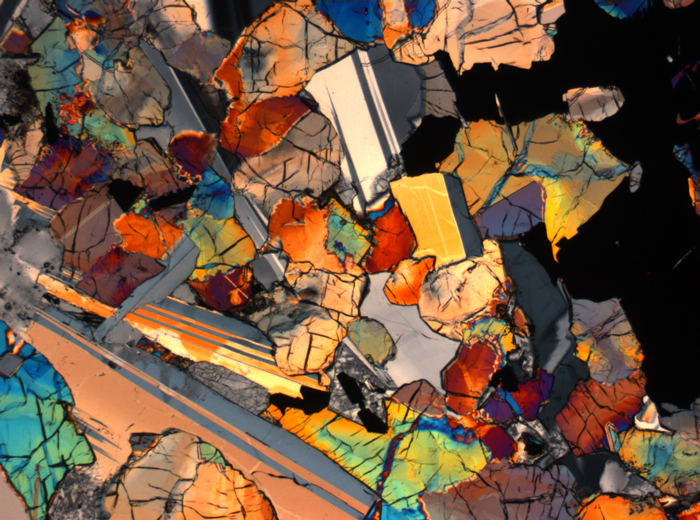 Thin Section Photograph of Apollo 17 Sample 75015,26 in Cross-Polarized Light at 2.5x Magnification and 2.85 mm Field of View (View #57)