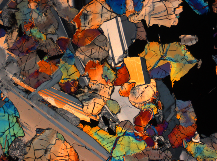Thin Section Photograph of Apollo 17 Sample 75015,26 in Cross-Polarized Light at 2.5x Magnification and 2.85 mm Field of View (View #58)