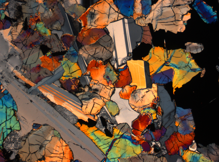 Thin Section Photograph of Apollo 17 Sample 75015,26 in Cross-Polarized Light at 2.5x Magnification and 2.85 mm Field of View (View #59)