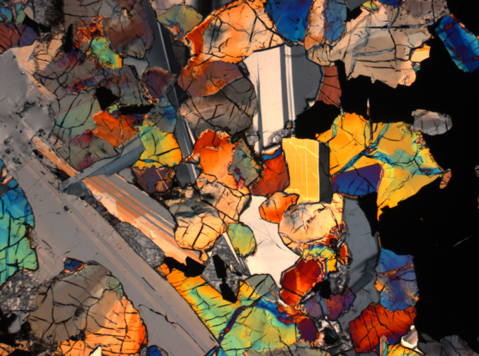 Thin Section Photograph of Apollo 17 Sample 75015,26 in Cross-Polarized Light at 2.5x Magnification and 2.85 mm Field of View (View #60)