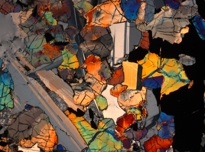 Thin Section Photograph of Apollo 17 Sample 75015,26 in Cross-Polarized Light at 2.5x Magnification and 2.85 mm Field of View (View #61)