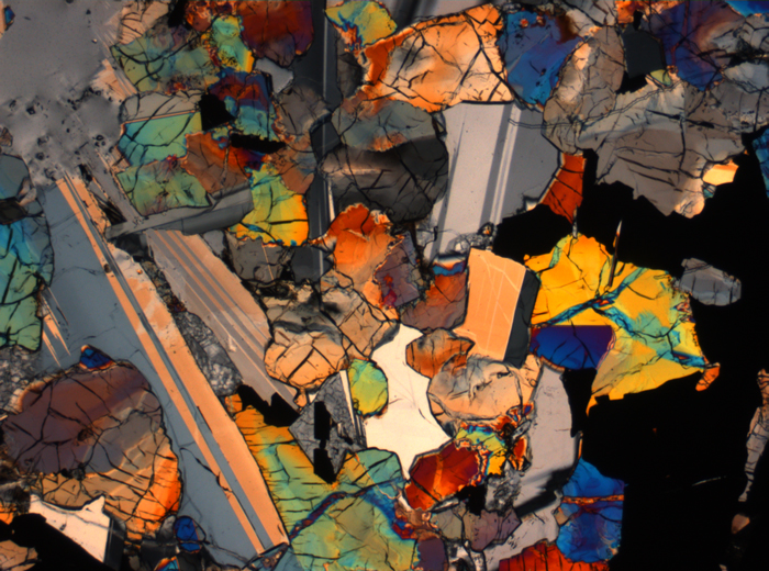 Thin Section Photograph of Apollo 17 Sample 75015,26 in Cross-Polarized Light at 2.5x Magnification and 2.85 mm Field of View (View #63)