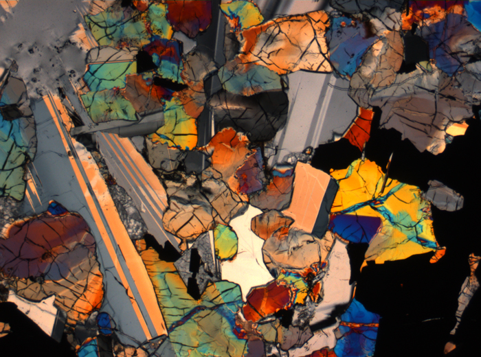 Thin Section Photograph of Apollo 17 Sample 75015,26 in Cross-Polarized Light at 2.5x Magnification and 2.85 mm Field of View (View #64)